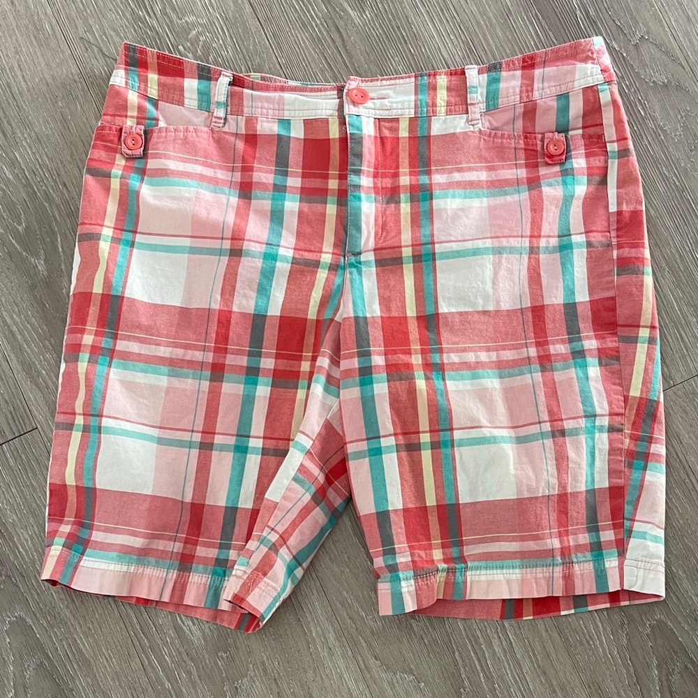 St. John's Bay Pink and Green Plaid Shorts